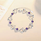 NEW Fine 925 Sterling Silver Purple Crystal Lucky Clover Bracelets for Women Fashion Party Wedding Accessories Jewelry 17CM+4CM