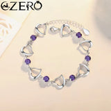 NEW Fine 925 Sterling Silver Purple Crystal Lucky Clover Bracelets for Women Fashion Party Wedding Accessories Jewelry 17CM+4CM